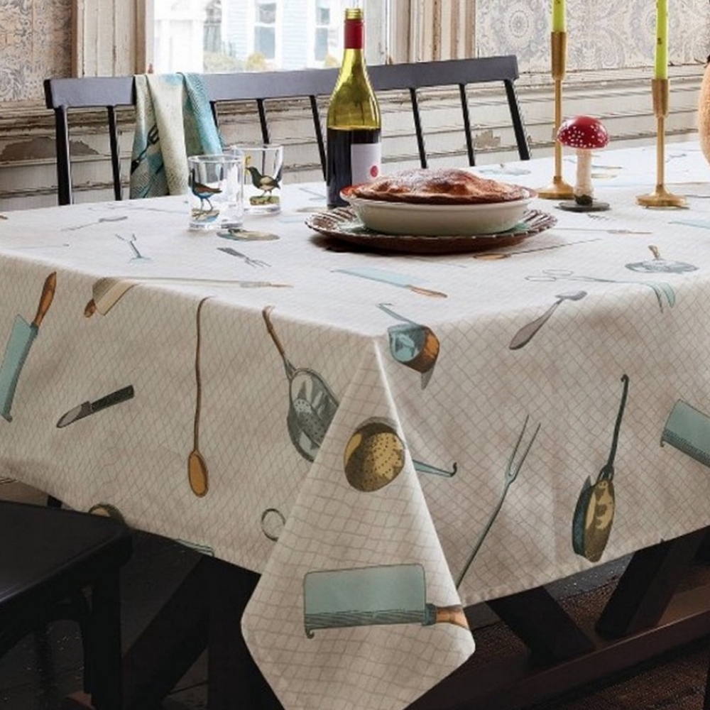 John Derian NWT Cutlery Toss Cotton Linen Rectangular Tablecloth 60"x84"